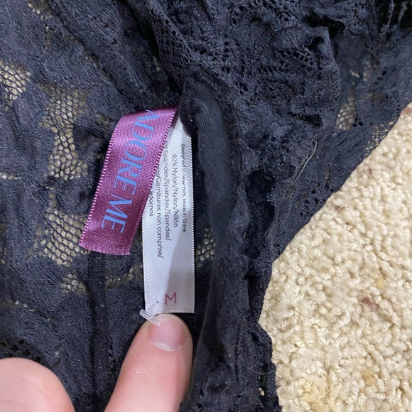 Adore Me Bodysuit Womens Medium Black Lace Halter Plunge Lingerie Teddy - Picture 4 of 5